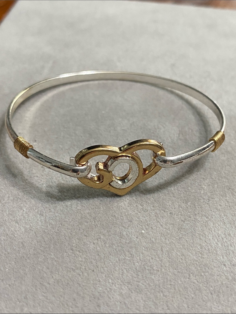 Two-Tone Heart Link Bangle Bracelet - Gold & Silver